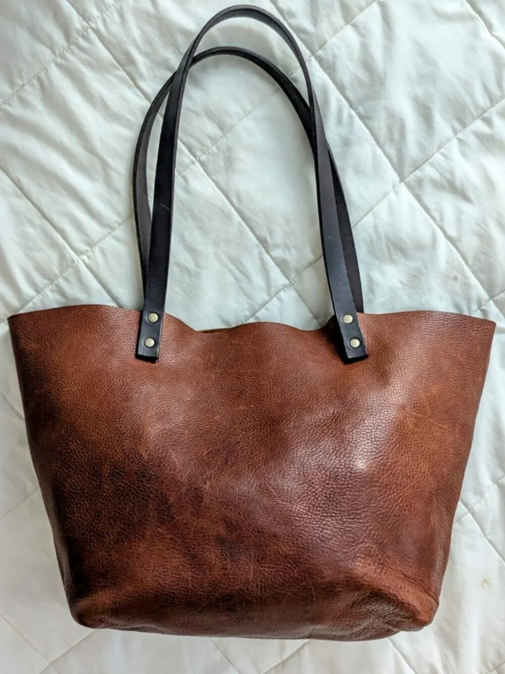 RARE Custom Portland Leather Goods Large Classic Tote Bag in Nutmeg MADE IN USA - Picture 7 of 13